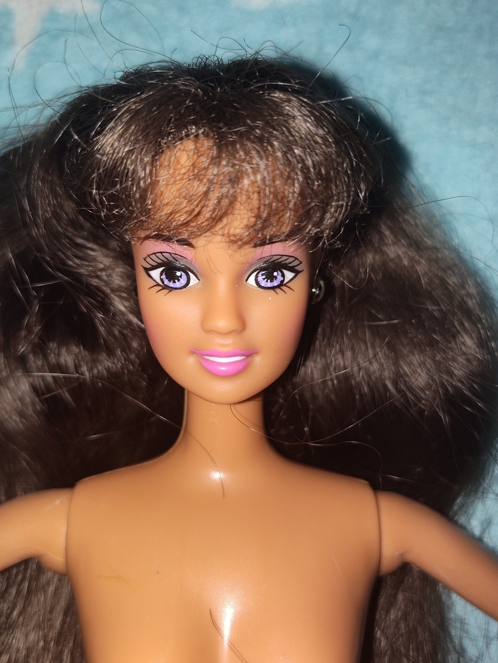 Vintage Barbie Doll with Dark Brown Hair and Pink Lips